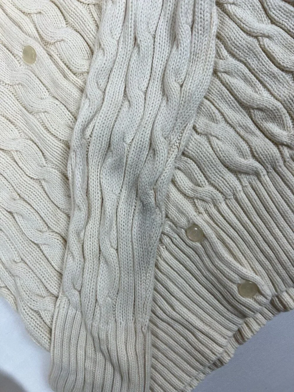 Ralph Lauren Women M Cream Cable Knit V-Neck Button Cardigan Sweater - Picture 5 of 9